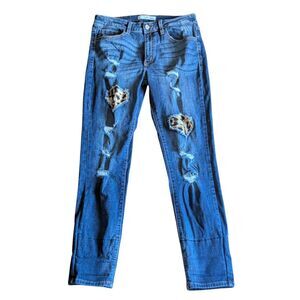 KANCAN Leopard Patch Skinny Jeans 11/29 Mid-Rise Distressed Stretch
